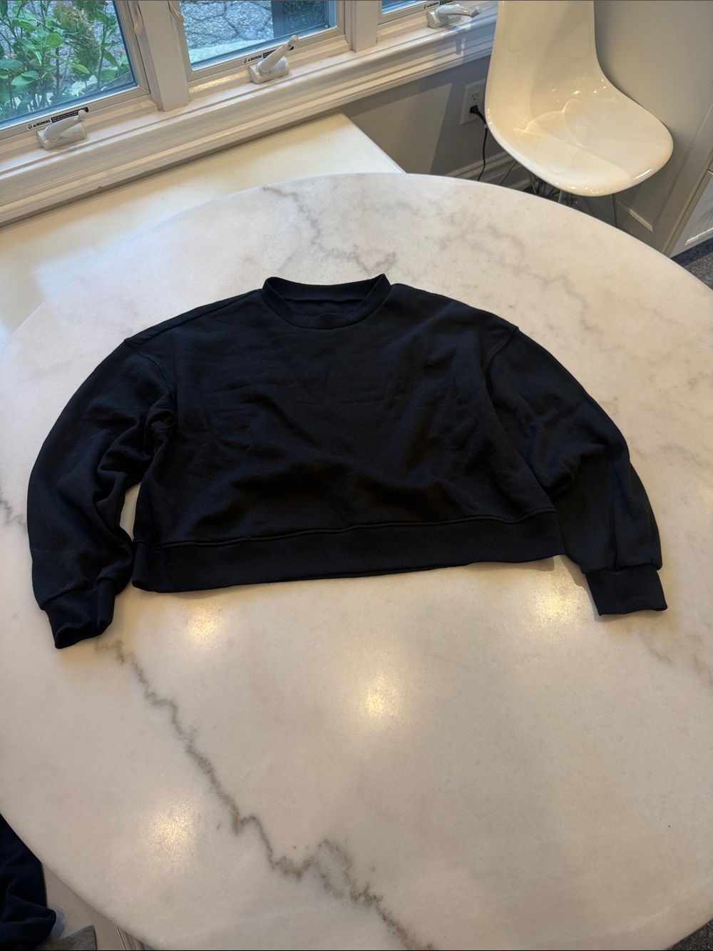 Divided Cropped Crewneck Sweater in Black